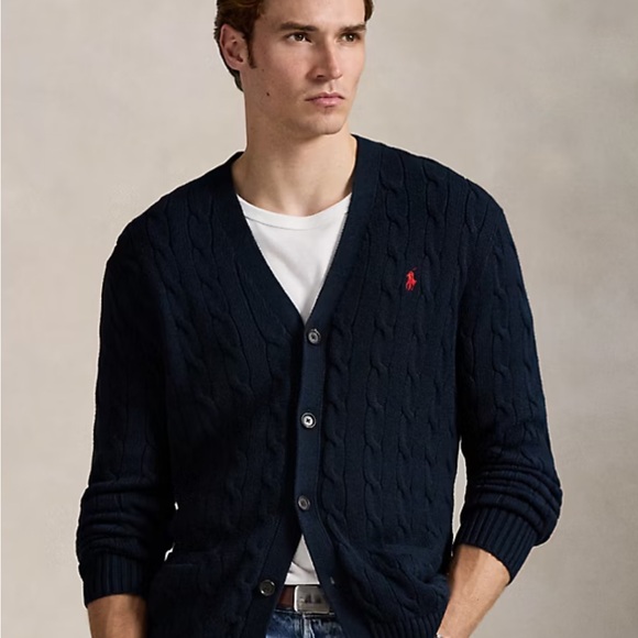 Polo Ralph Laurenlogo-embroidered cable-knit cardigan